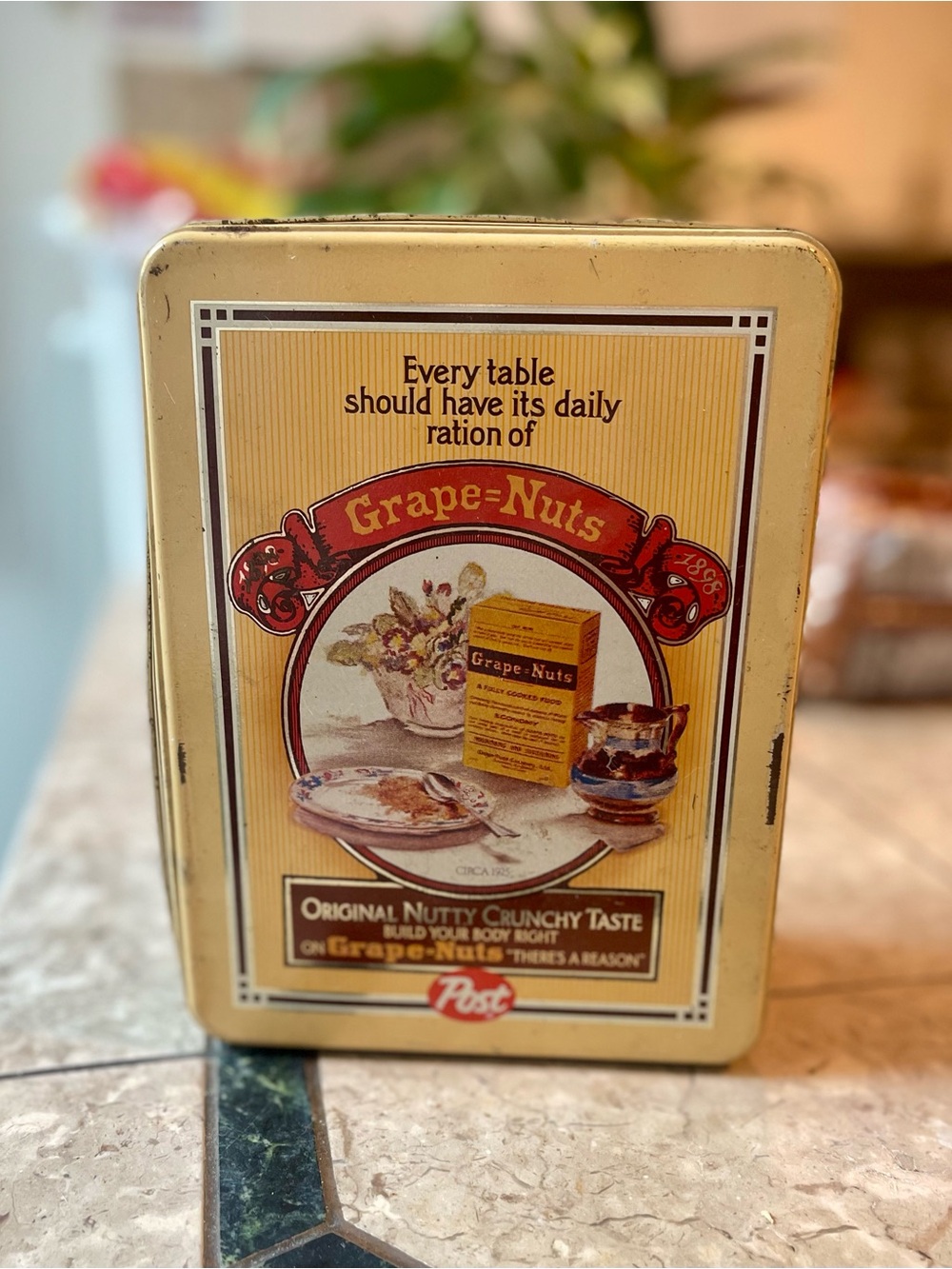 Post Grape-Nuts Decorative Metal Tin - Yellow Advertising Can